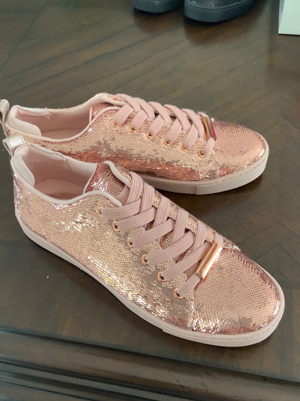 Aldo Rose Gold Sequin Lace-Up Sneakers - Picture 4 of 4